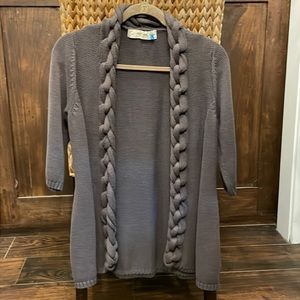 Anthropologie Sparrow Womens Challah Braid 3/4 Sleeve Gray Sweater Cardigan L
